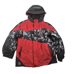Zero X Posur kid’s Red Black Winter puffy jacket with hood 7/8